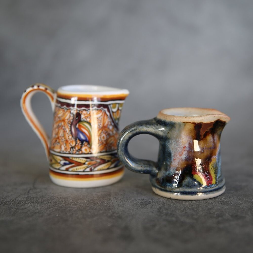 Tiny Handmade Creamer Pitchers Set Signed by Artist